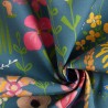 Tissu extérieur Dralon oiseaux fleurs bleu acier – Tissu au mètre – Oeko-Tex