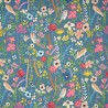 Tissu extérieur Dralon oiseaux fleurs bleu acier – Tissu au mètre – Oeko-Tex
